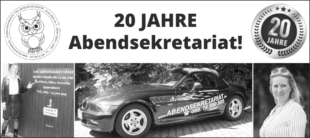 Die 20 Jahre Abendsekretariat Jubiläumsanzeige Die 20 Jahre Abendsekretariat Jubiläumsanzeige